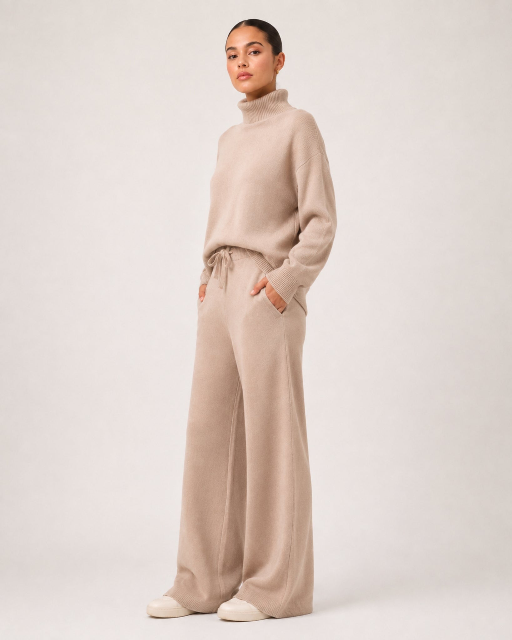 Women's Knitted Co-Ord Set with Wide Leg Trousers