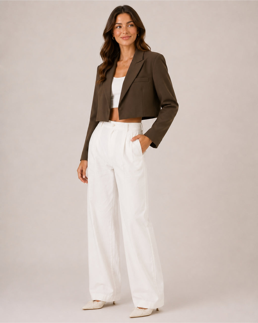 Women's Cropped Blazer with Notched Lapel