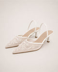 Women's Pointed Toe Slingback Heels with Embroidered Mesh