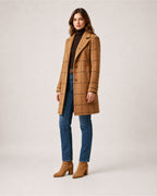 Women's Checked Coat Long Tailored Button Front Style