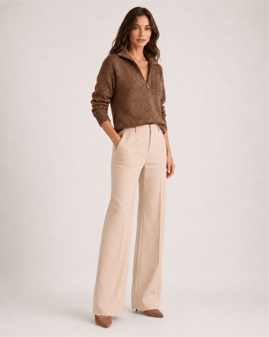Women's Quarter-Zip Knitted Jumper with Relaxed Fit