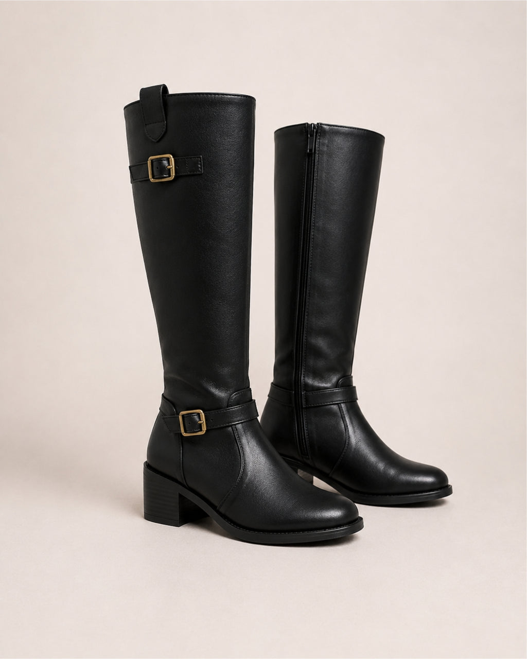 Women's Knee High Riding Boots with Buckle Detail