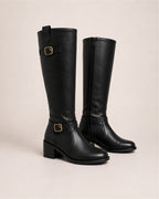 Women's Knee High Riding Boots with Buckle Detail