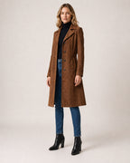 Women's Suede Coat Long Brown Tailored Style