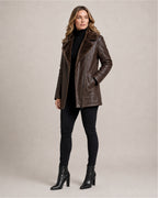 Women's Faux Leather Jacket with Faux Fur Collar
