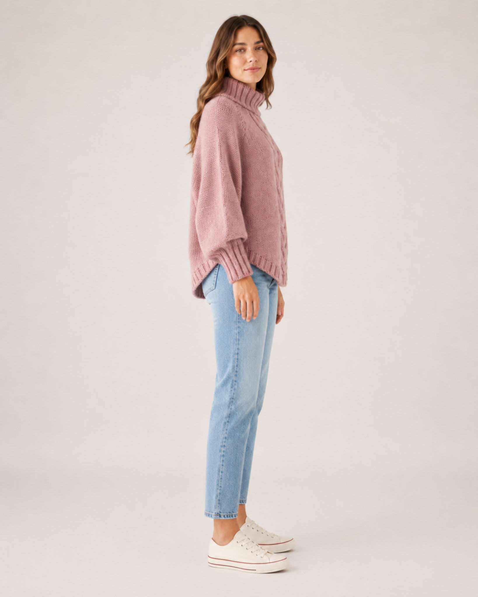 Women's Cable Knit Jumper Chunky Roll Neck Style