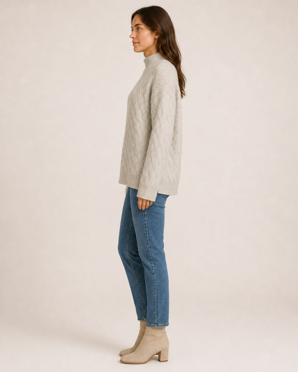 Women's Textured Roll-Neck Jumper with Basketweave Knit