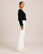 Women's V Neck Cable Knit Jumper with Contrast Trim