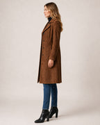 Women's Suede Coat Long Brown Tailored Style