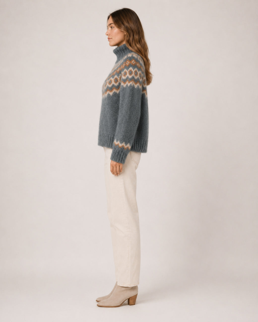Women's Fair Isle Jumper Patterned High Neck Knitted Style