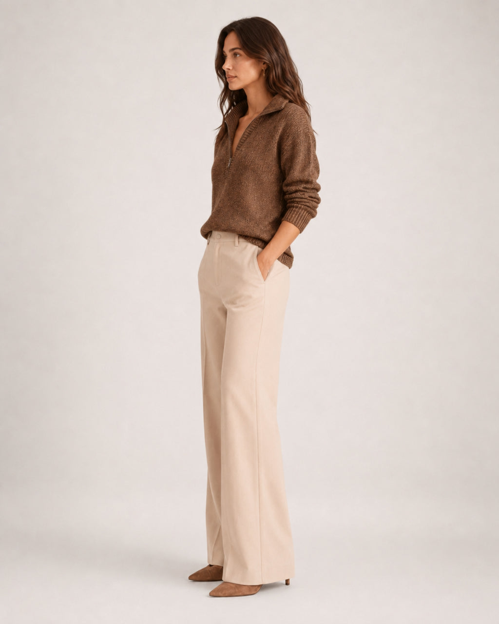Women's Quarter-Zip Knitted Jumper with Relaxed Fit
