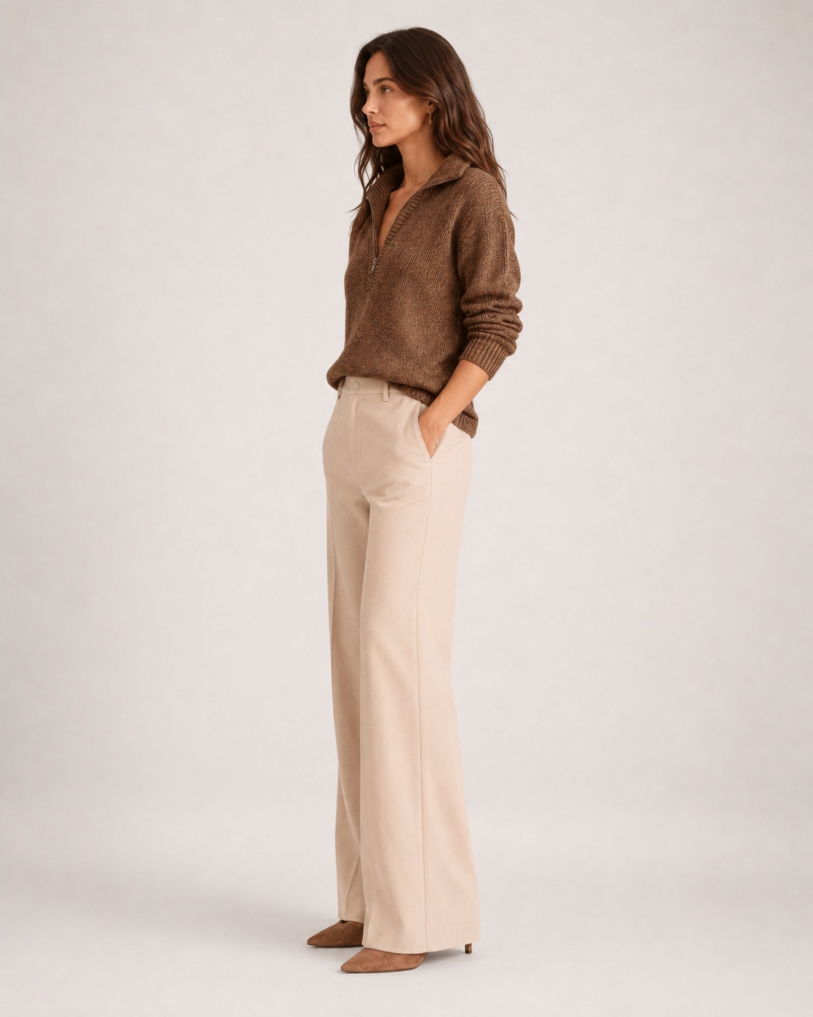 Women's Quarter-Zip Knitted Jumper with Relaxed Fit