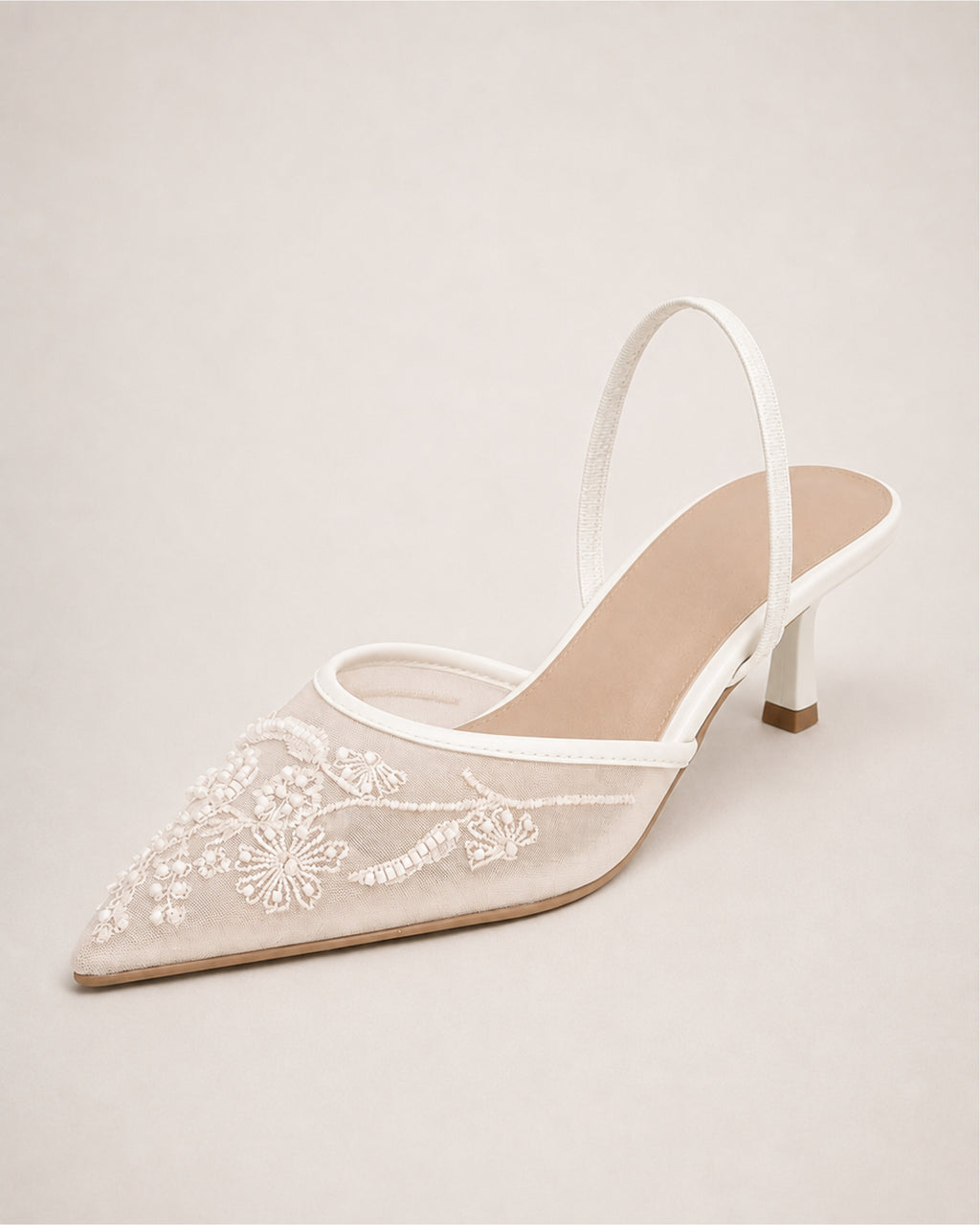 Women's Pointed Toe Slingback Heels with Embroidered Mesh