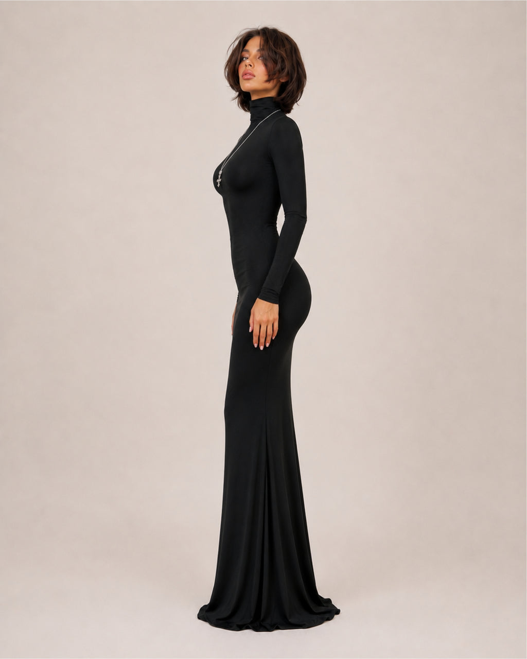 Women's Long Sleeve Bodycon Maxi Dress with High Neck