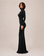 Women's Long Sleeve Bodycon Maxi Dress with High Neck