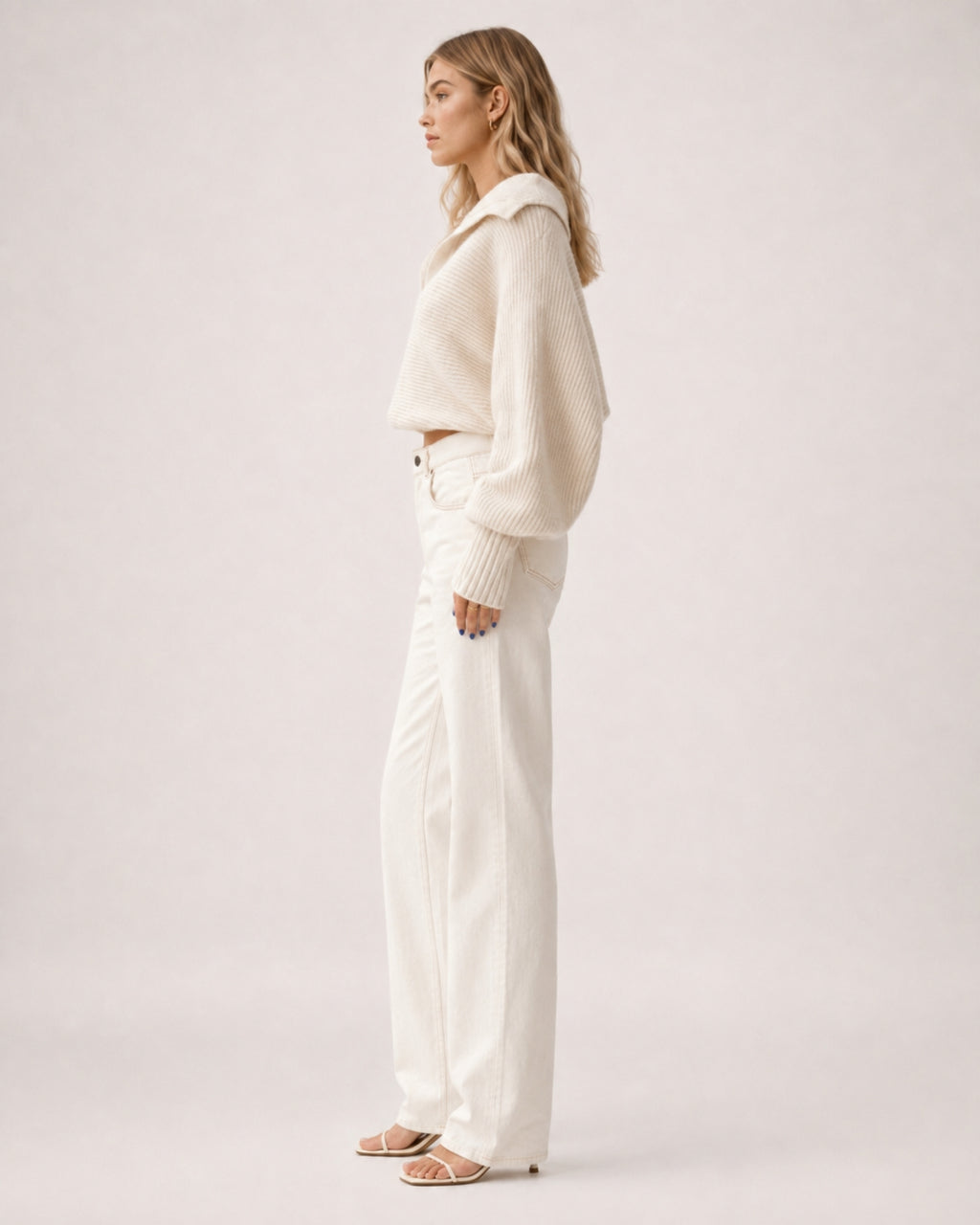 Women's Cropped Jumper Half Zip Chunky Knit Style