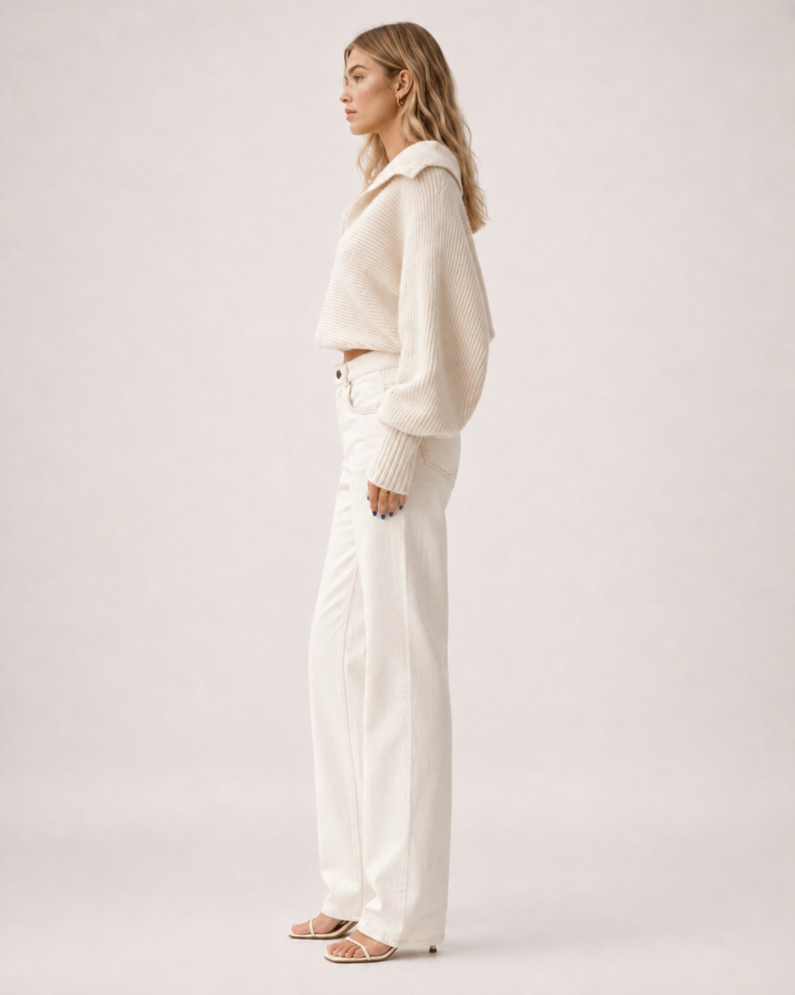Women's Cropped Jumper Half Zip Chunky Knit Style