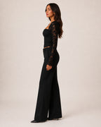 Women's Lace Long Sleeve Top – Fitted Square Neck Going Out Top