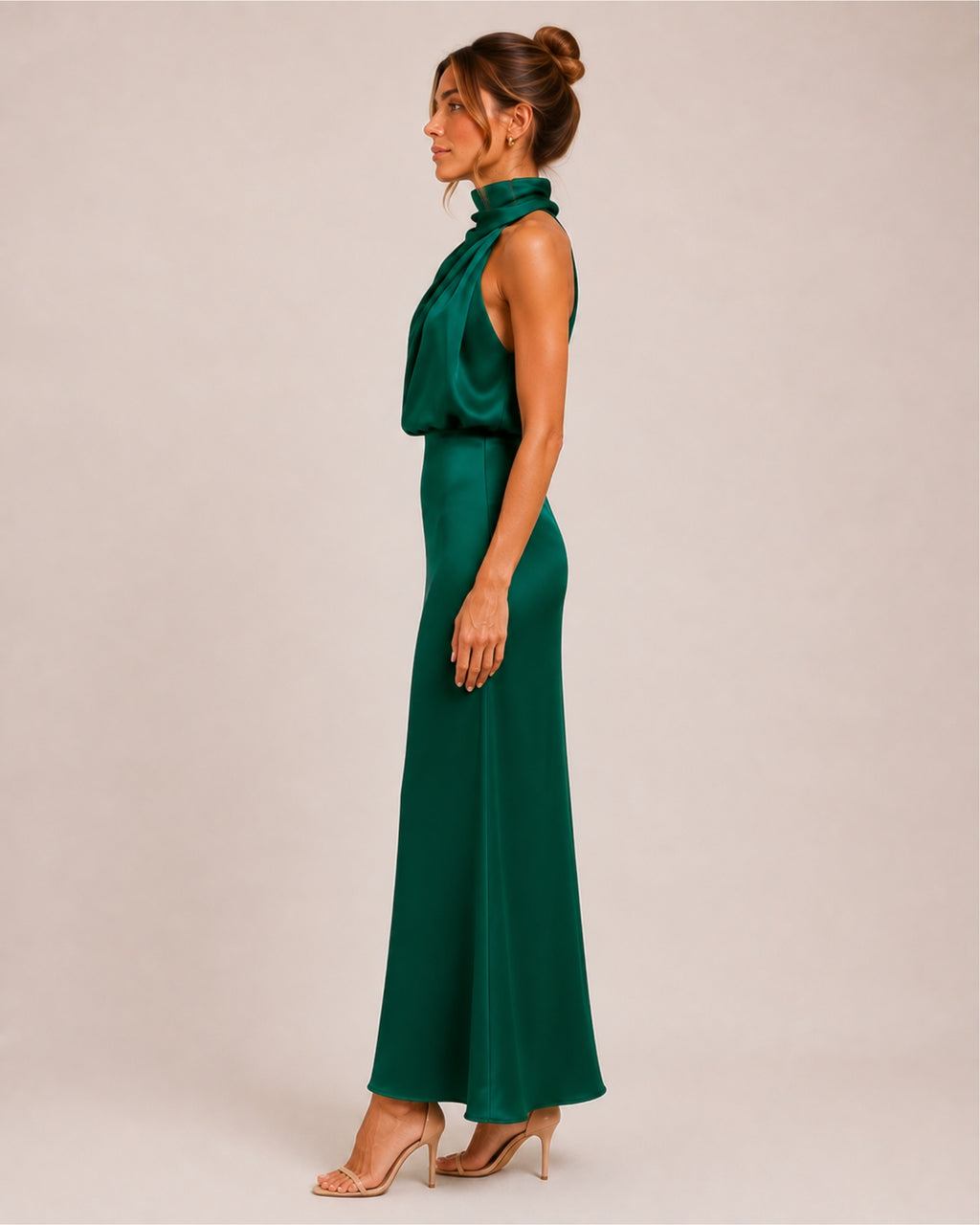 Women's Satin Halter Neck Maxi Dress