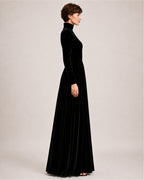 Women's Velvet Dress High Neck Long Sleeve A Line Style