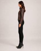 Women's Brown Faux Leather Jacket – Fitted Zip-Up Style