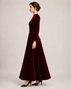 Women's Velvet Dress Midi Long Sleeve A Line Style