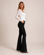 Women's White Lace Long Sleeve Top – Square Neck Lace Top