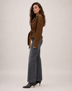 Women's Brown Suede Belted Jacket