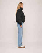 Women's Cropped Puffer Jacket with High Neck and Ribbed Cuffs