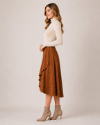 Women's Faux Suede Ruffle Midi Skirt