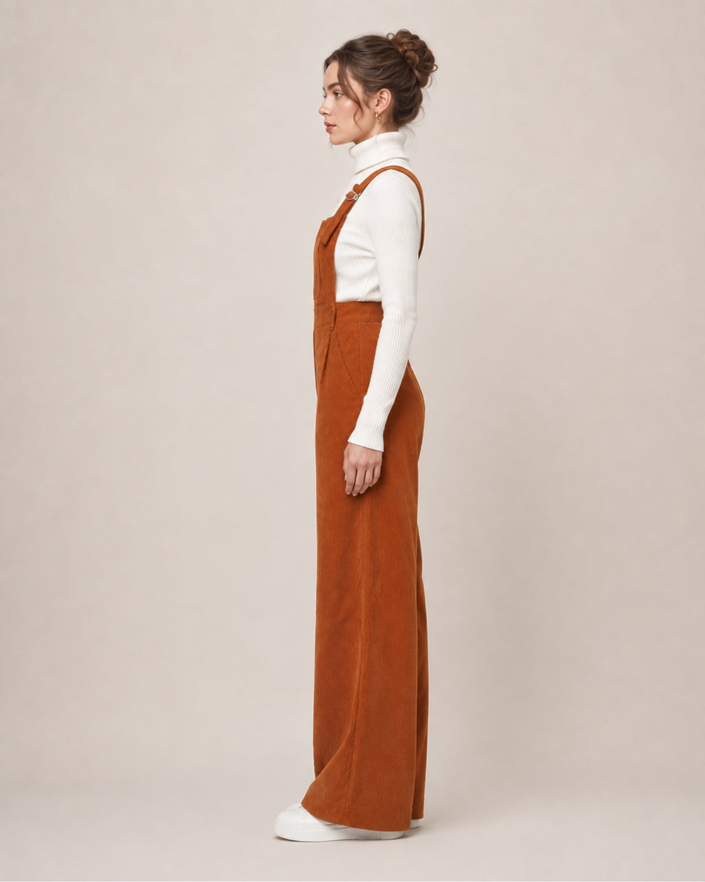 Women's Brown Corduroy Overalls with Wide Leg