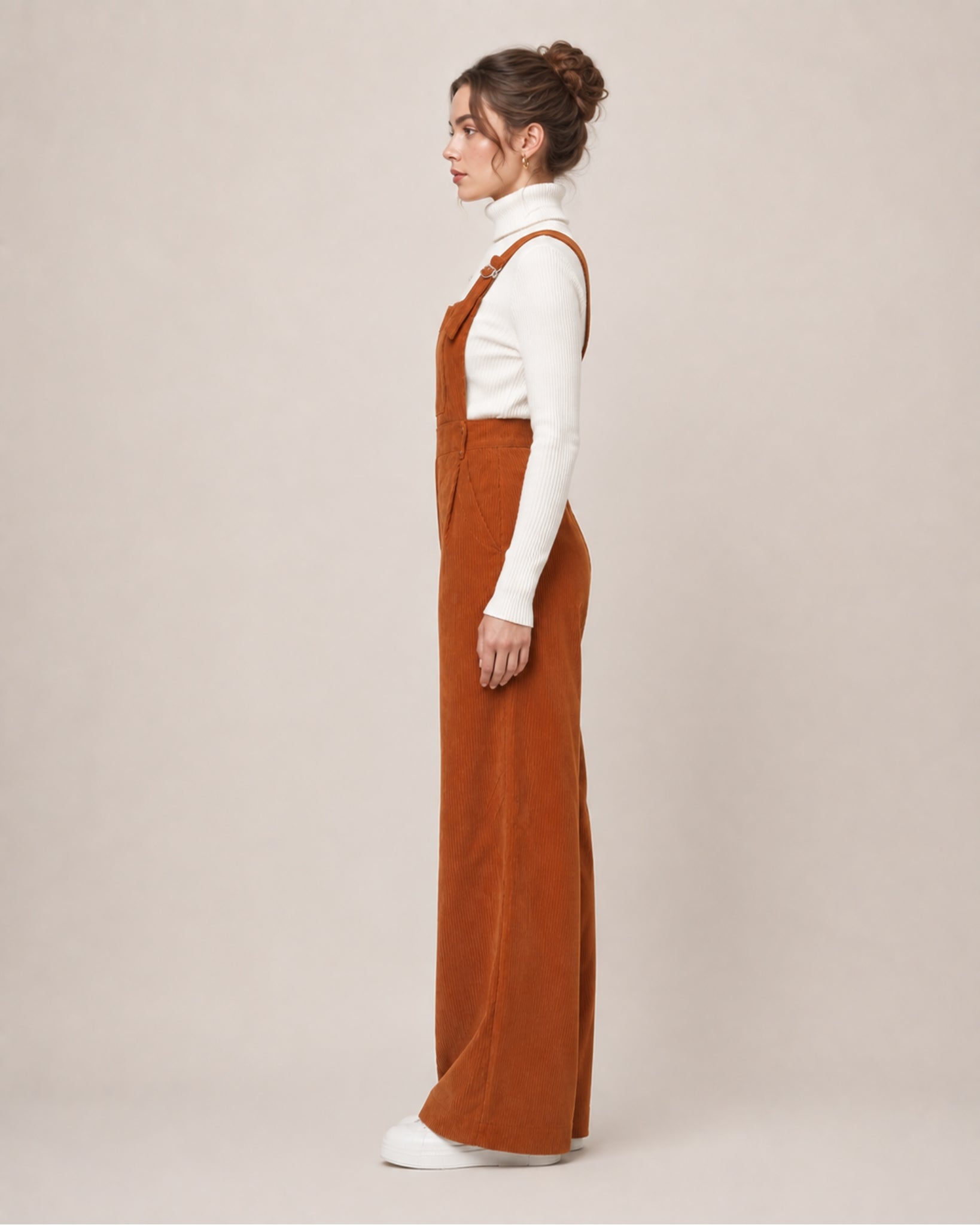 Women's Brown Corduroy Overalls with Wide Leg