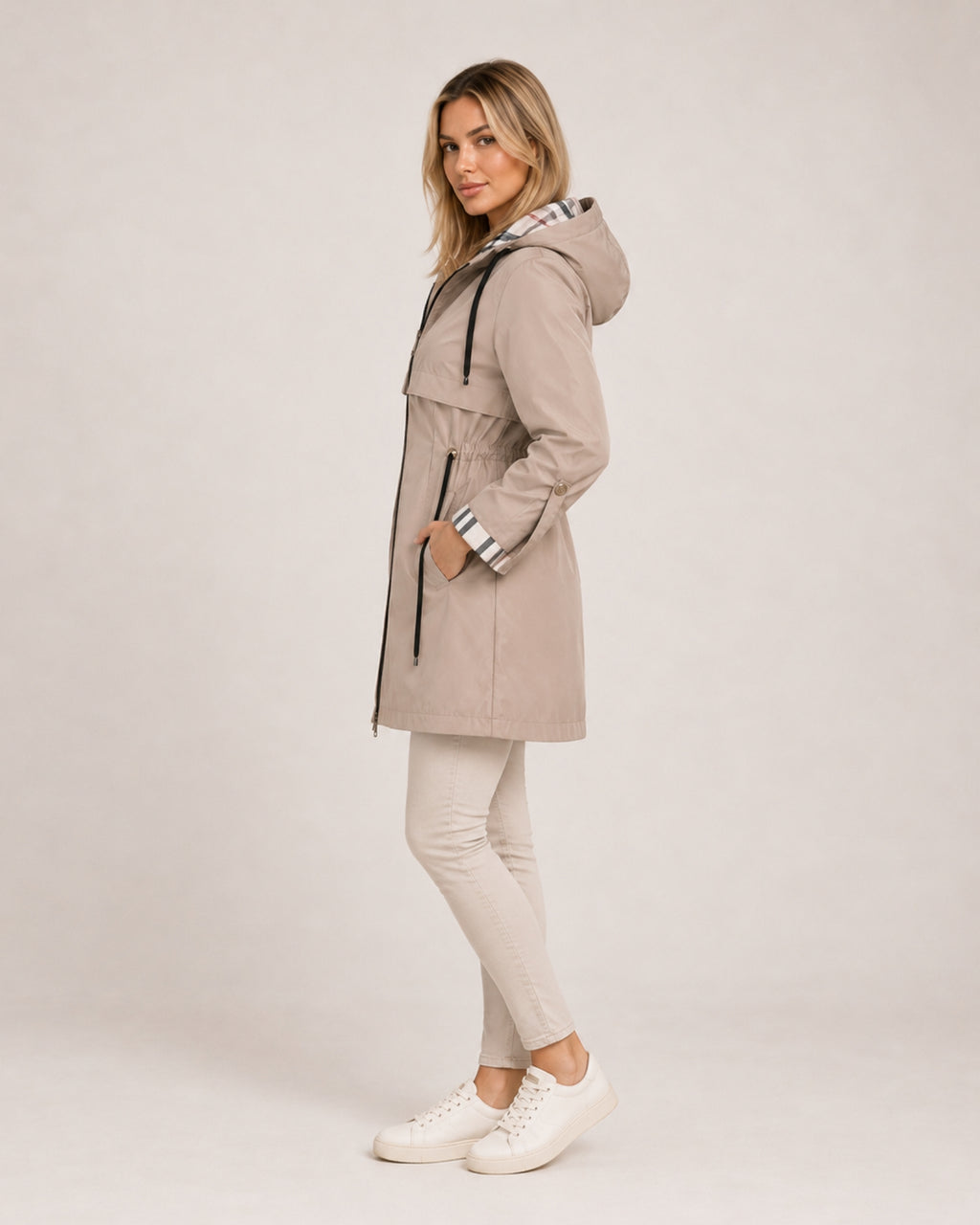 Women's Hooded Parka Coat with Adjustable Waist