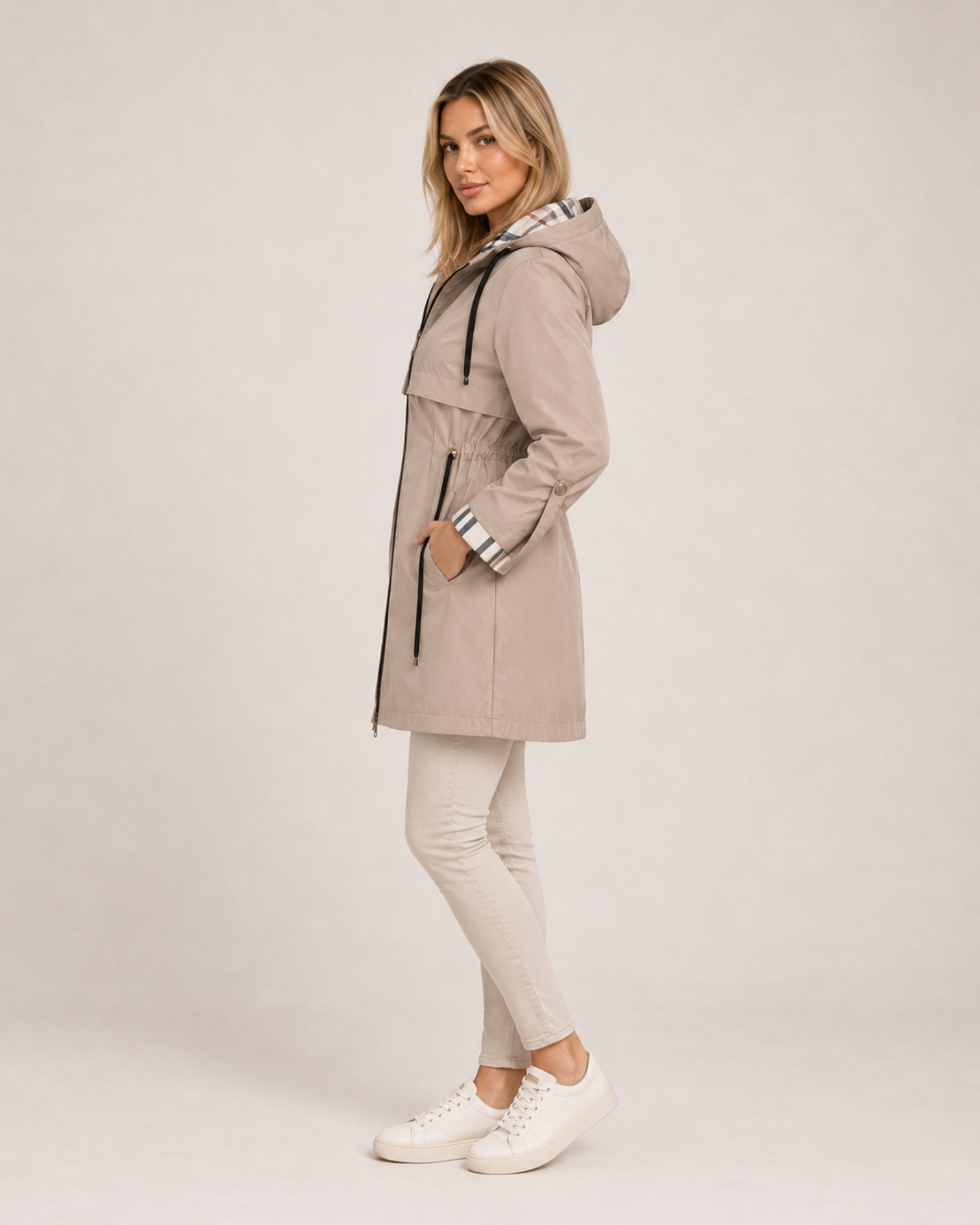 Women's Hooded Parka Coat with Adjustable Waist