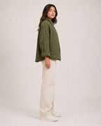 Women's Green Quilted Jacket – Relaxed Zip-Up Style