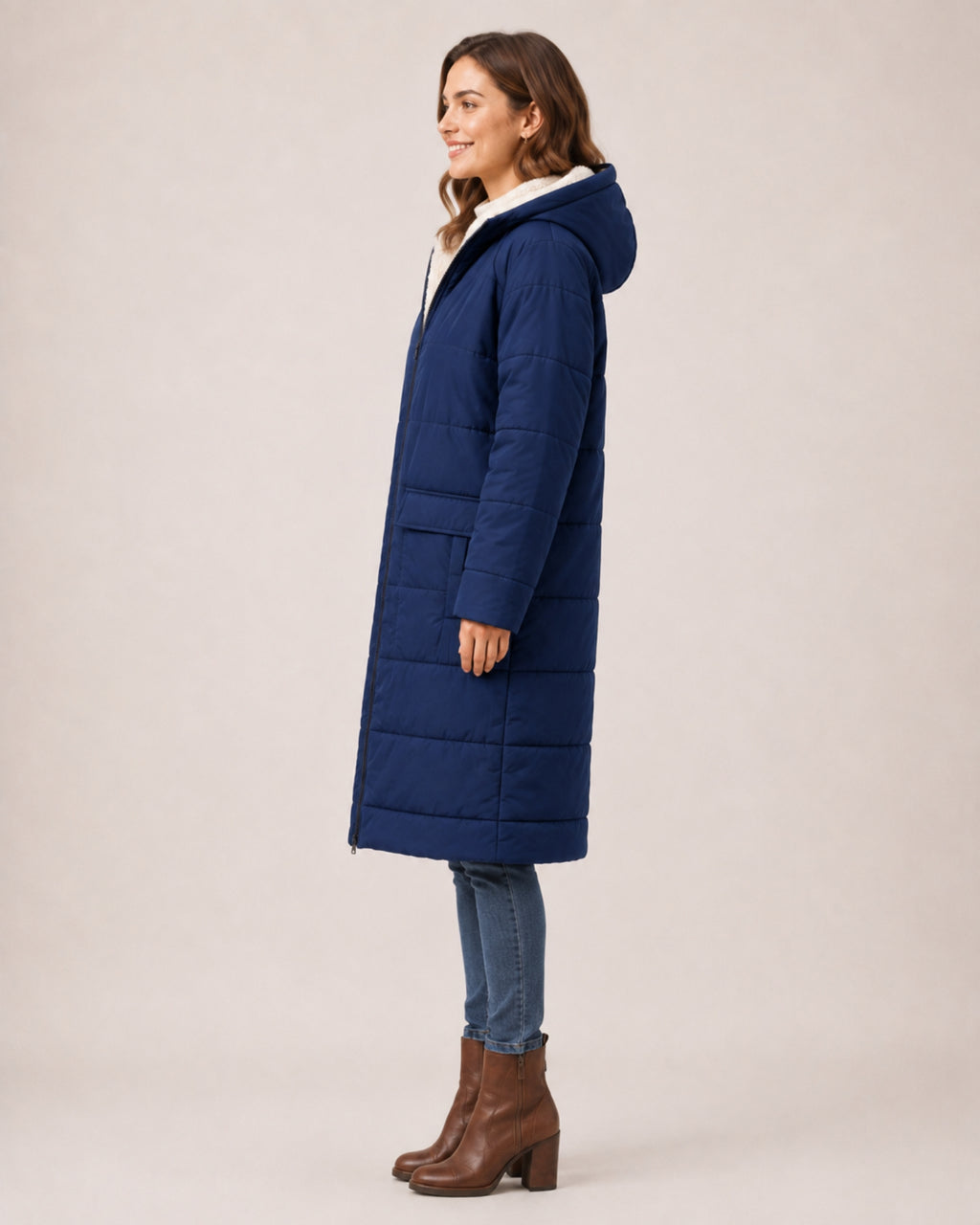 Women's Long Puffer Coat – Hooded Quilted Padded Jacket