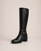 Women's Knee High Riding Boots with Buckle Detail