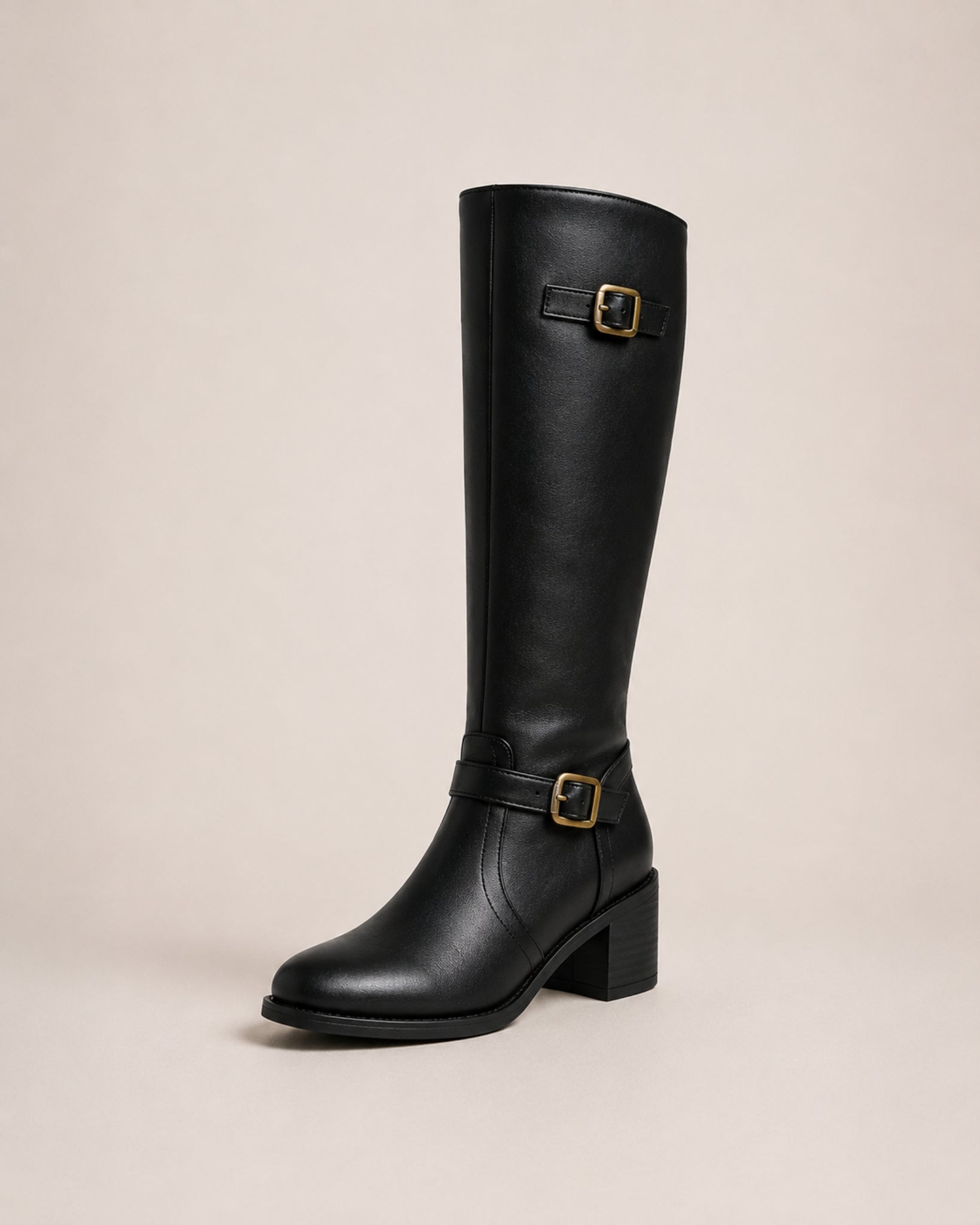 Women's Knee High Riding Boots with Buckle Detail