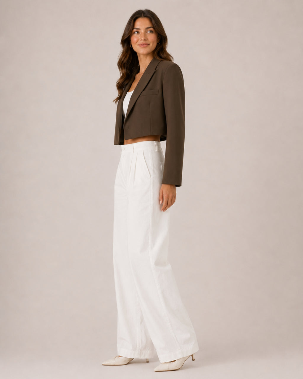 Women's Cropped Blazer with Notched Lapel