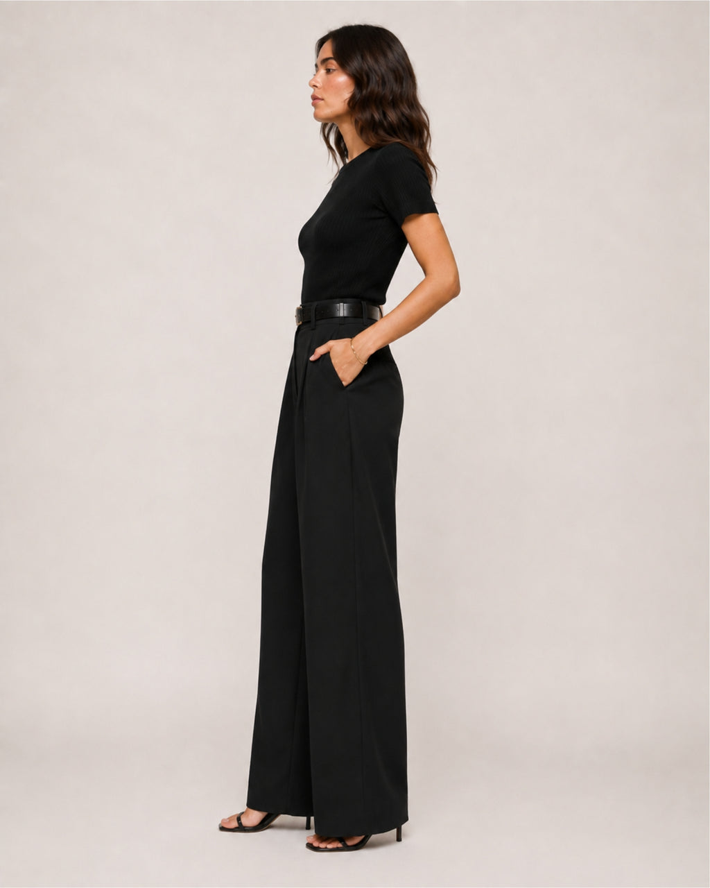 Women's High-Waisted Wide-Leg Tailored Trousers with Front Pleats