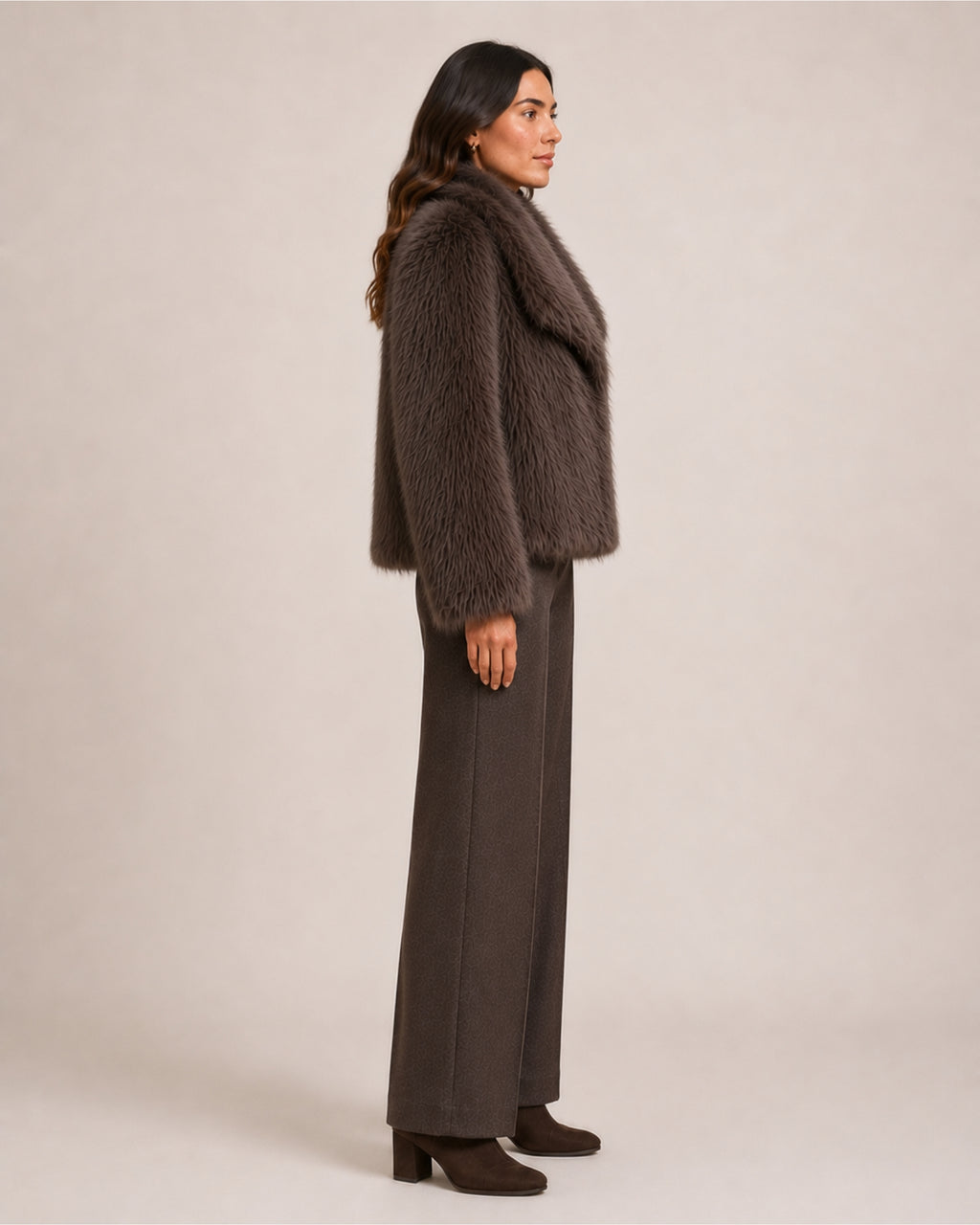 Women's Brown Faux Fur Jacket – Cropped Fur Jacket