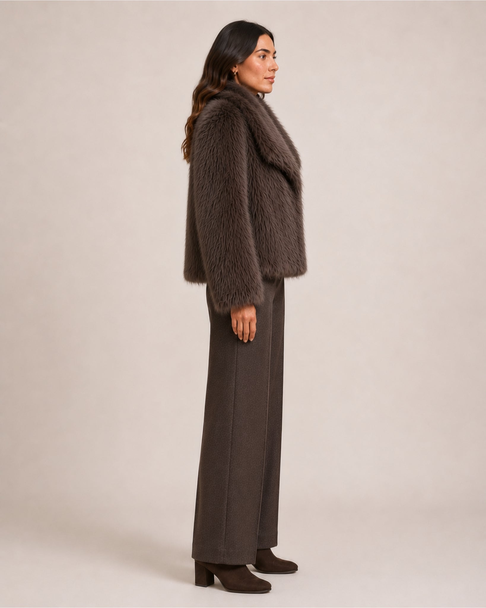 Women's Brown Faux Fur Jacket – Cropped Fur Jacket