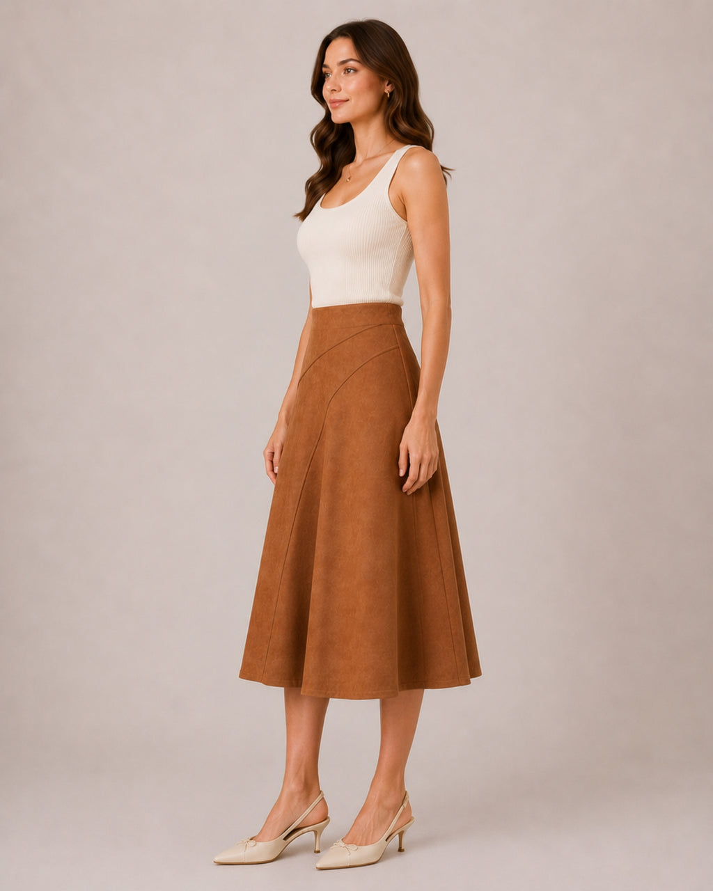 Women's Faux Suede A-Line Midi Skirt