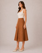 Women's Faux Suede A-Line Midi Skirt
