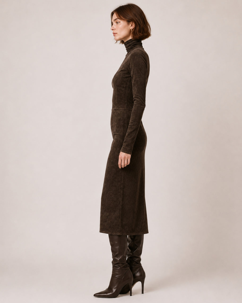Women's Faux Suede Midi Dress – Long Sleeve