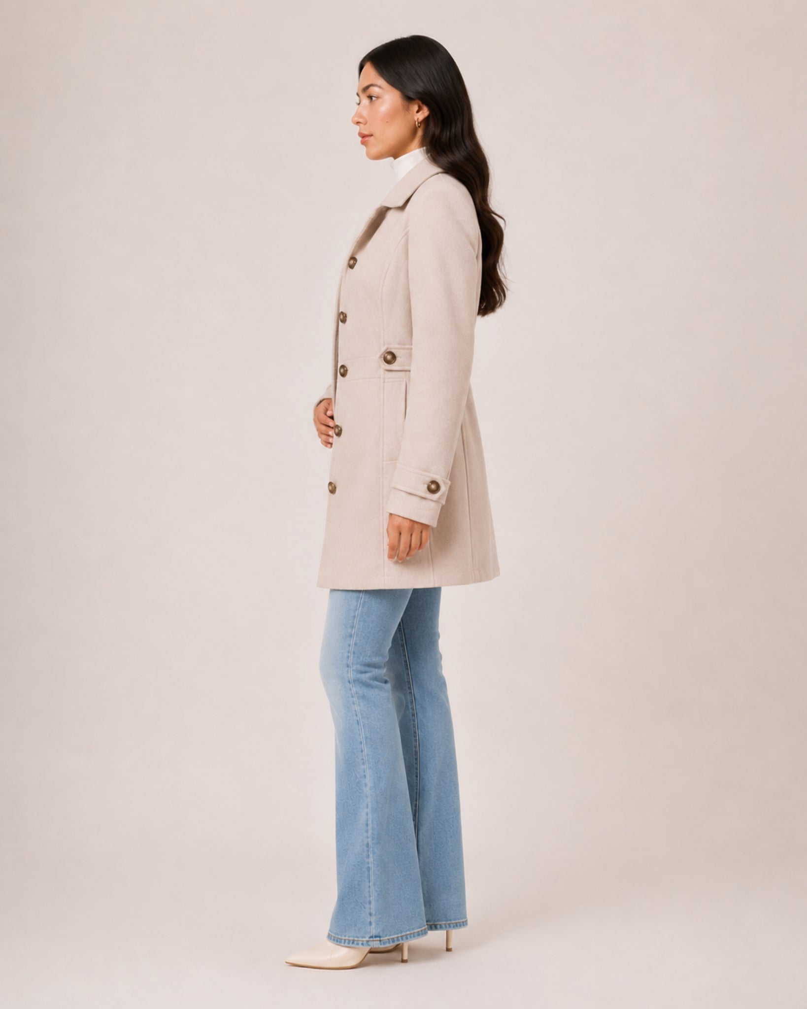 Women's Mid-Length Trench Coat – Tailored Button-Front Lightweight Coat