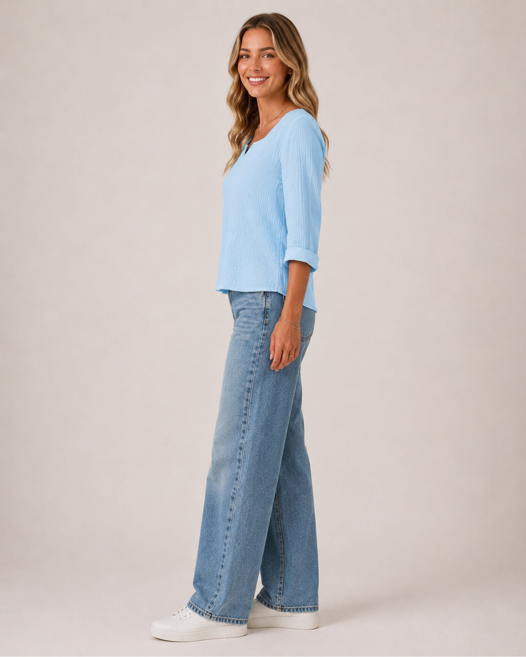 Women's Square Neck Crinkled Top