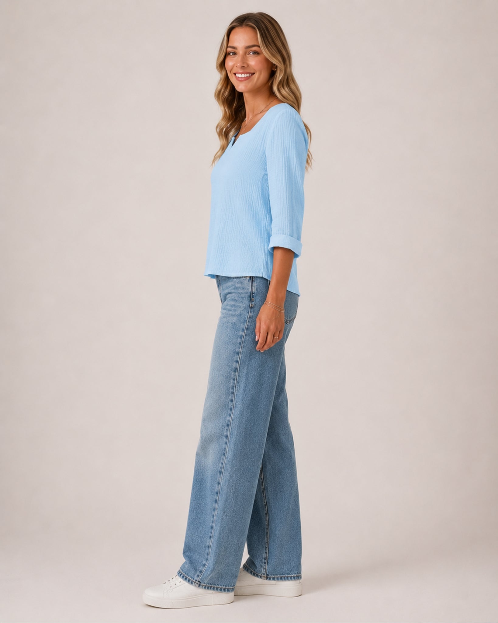 Women's Square Neck Crinkled Top