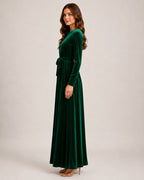 Women's Velvet Maxi Dress Long Sleeve Belted Style