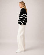 Women's Striped Jumper Half Zip Collared Knit Style